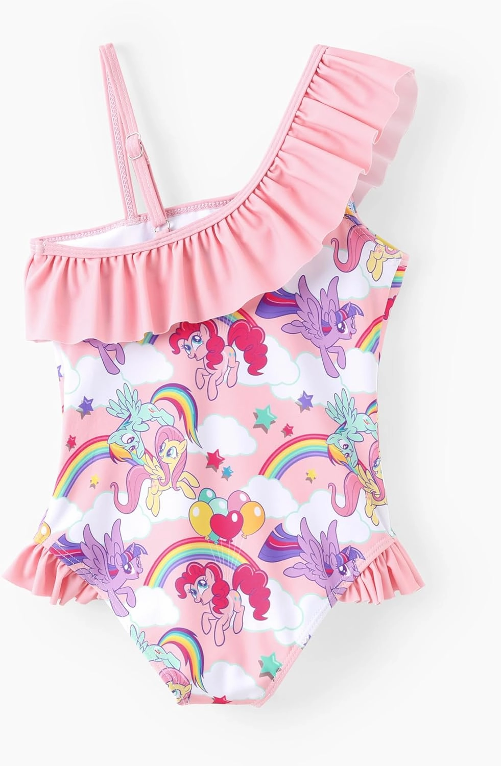 My Little Pony One Piece Swimsuit Pony Print Off-Shoulder Ruffle Summer Swimwear Beach Pool Kids one‑Piece Pink 2‑9 Years