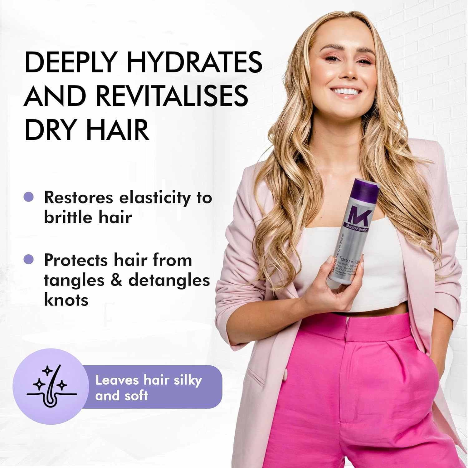 Mycro-Keratin Purple Conditioner for Blonde Hair, Silver, Gray, Neutralizes Brassy Yellow Tones, Toning Purple Conditioner, Cruelty-Free (33.8 Fl Oz)