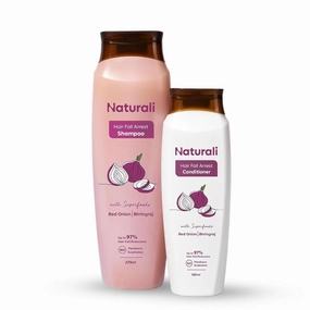 N.atur.ali Hairfall Arrest Shampoo & Conditioner Combo | Reduces Hairfall | Paraben & Sulphate Free | Red Onion & Bhringraj | 370ml   180ml