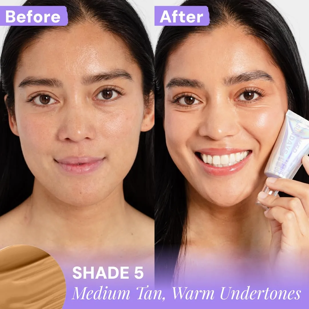 Naked Sundays BeautyScreen™ SPF 50 Mineral Peptide Foundation Tint – 2-in-1 Skin Tint & Mineral Sunscreen | Radiant, Buildable Coverage, Acne-Safe, Infused with Peptides (5 Tan Honey, 1.01 oz)
