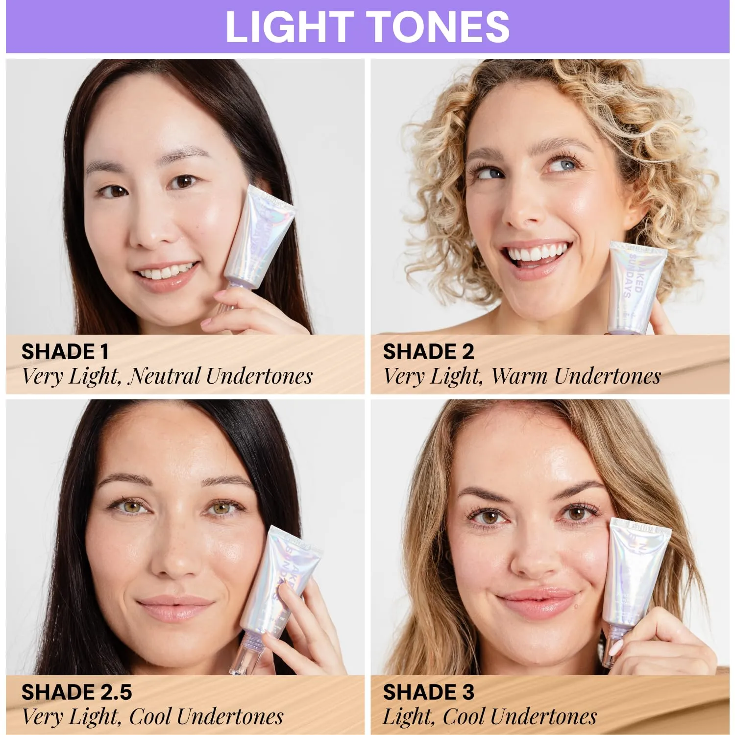 Naked Sundays BeautyScreen SPF 50 Mineral Peptide Foundation Tints, 2-in-1 SPF and Skin Tint, Radiant with Light buildable coverage, infused with Peptides, Acne-Safe (1 Fair Neutral, 1.01 oz)