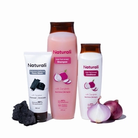 Nat.urali Hair Fall Arrest Shampoo   Conditioner   Pollution Defence Facewash Combo | Controls Hairfall | Strengthens Hair Roots, Promotes Growth | Removes Impurities & Pollutants | 370ml 180ml 100ml