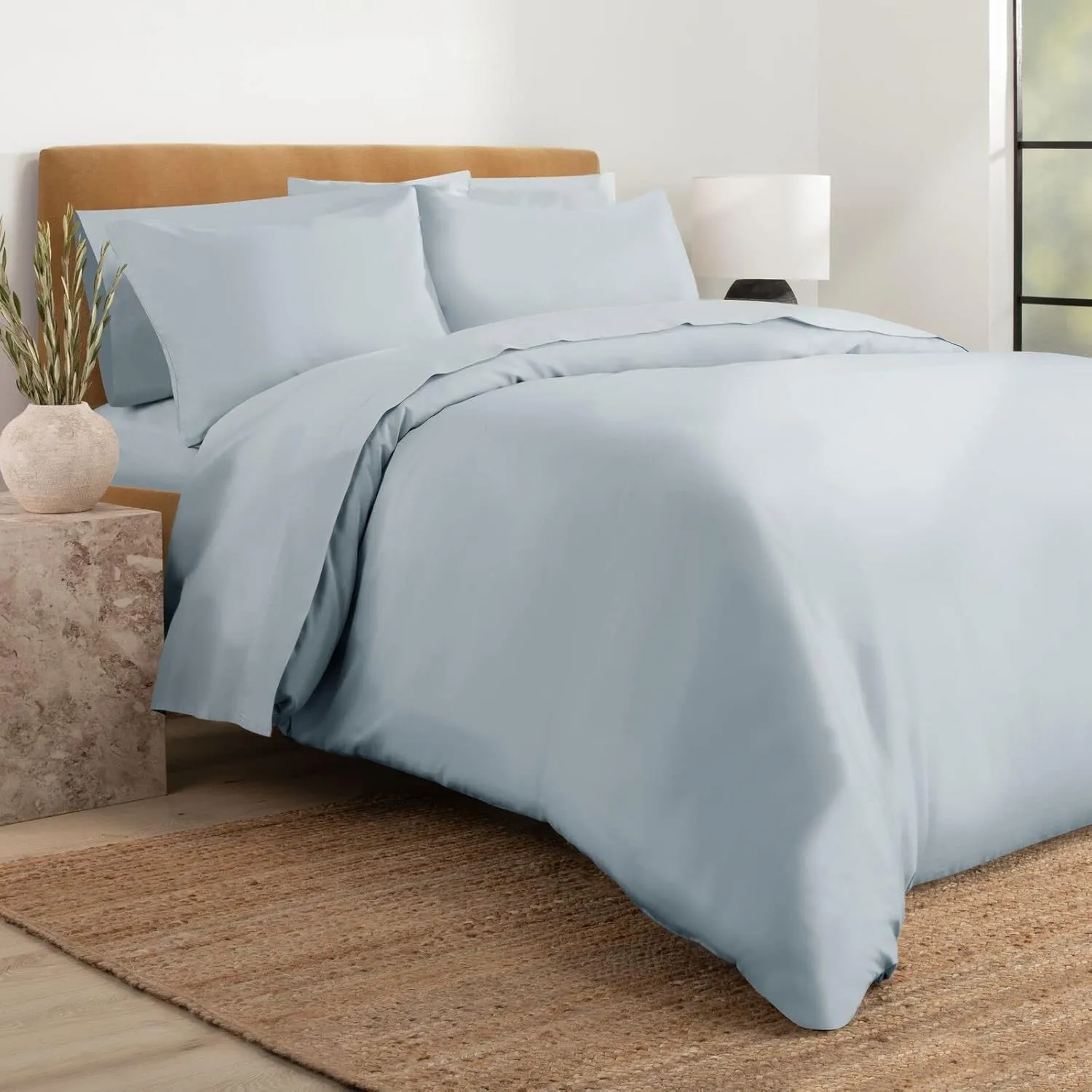 Nate Home by Nate Berkus 200TC 3-Piece Cotton Percale Duvet Cover | Crisp, Cool, Breathable Bedding Set from mDesign - King Size - 1 Duvet Cover/2 Pillow Shams, Heron (Light Blue)