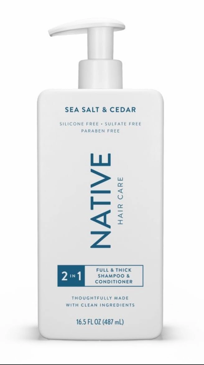 Native - Hair - 2 in 1 - Shampoo and Conditioner - Sea Salt & Cedar - Contain Naturally Derived Ingredients | All Hair - Silicone, Sulfate and Paraben Free - Full & Thick - 16.5 FLOz - Pack Of 01