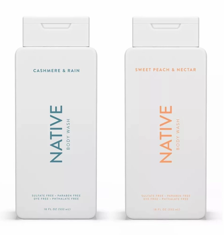 Native Body Wash 2-Pack: Sweet Peach & Nectar   Cashmere & Rain (18 fl oz each)