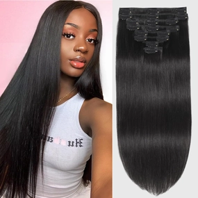 Natural Black Human Hair Clip in Extensions 120g Straight Hair Extensions Clip Ins 20inch 8pcs 18clips Clip in Hair Extensions Black Women Double Weft 100% Real Human Hair
