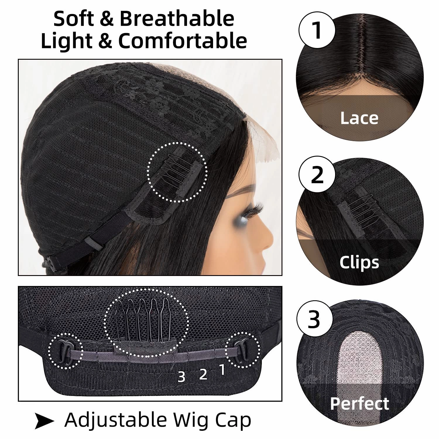 Natural Black Wig for Women Long Straight Wigs Middle Parting Lace Front Wig Silky Soft Smooth Remy Hair Synthetic Wigs Fashion Looking Full Wig Realistic Everyday Wig 26 Inch