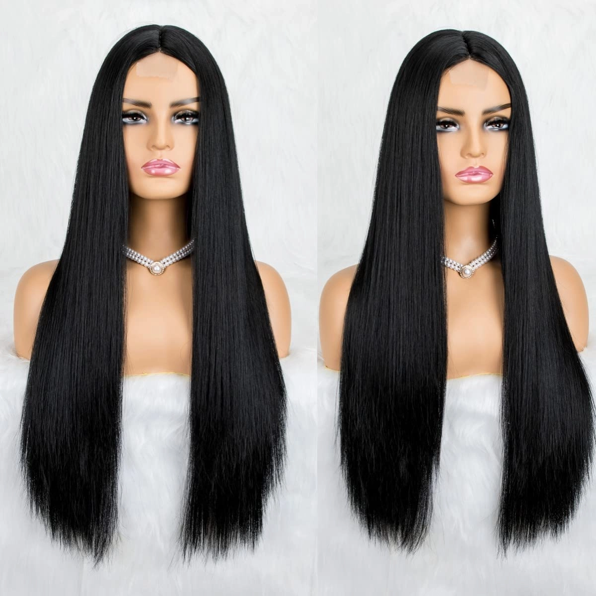 Natural Black Wig for Women Long Straight Wigs Middle Parting Lace Front Wig Silky Soft Smooth Remy Hair Synthetic Wigs Fashion Looking Full Wig Realistic Everyday Wig 26 Inch