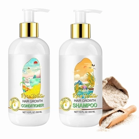 Natural Rice Water Hair Growth Shampoo & Conditioner Set – 100% Natural Ingredients with Biotin, Caffeine & Rosemary Oil – Strengthens, Thickens & Boosts Shine – 10 Fl Oz Each