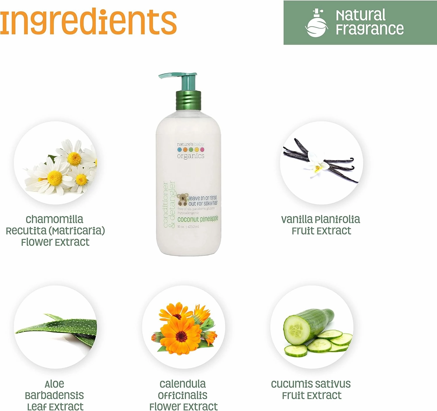 Nature's Baby Conditioner & Detangler - Formulated Specifically for Problem and Sensitive Skin - Tear Free - No Sulfate or Artificial Fragrances - Coconut Pineapple, 16 oz