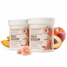 NATURE WELL Peach Blossom Restore & Brighten Moisturizing Cream For Face & Body, Infused With Peach Extract, Niacinamide, & Hyaluronic Acid, Promotes A Brighter Complexion, Pack of 2 (16 Oz. Each)