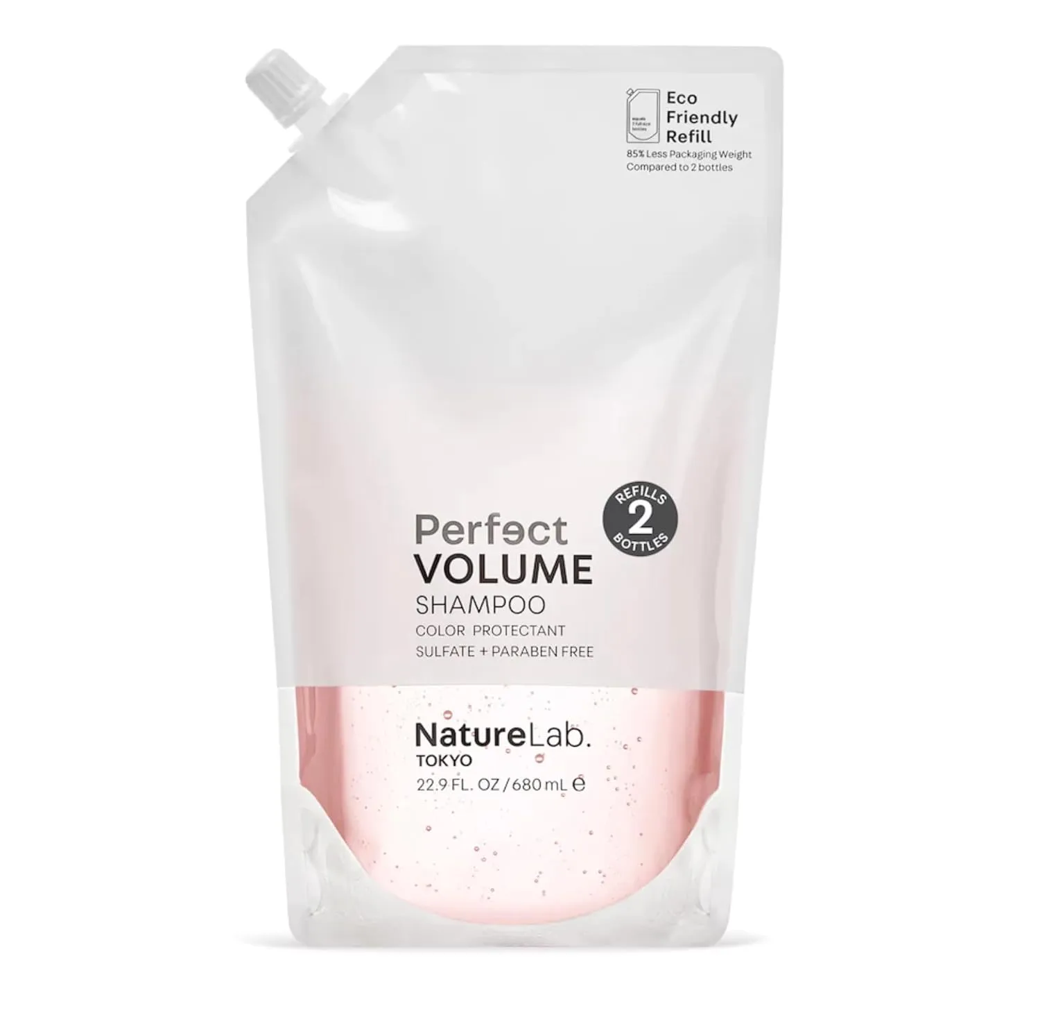 NATURELAB. TOKYO Perfect Volume Shampoo Refill – Boosts Volume, Eco-Friendly Pouch, Thickening Rice & Soy Proteins, Sakura & Apple Extracts for Moisture, 22.9 oz