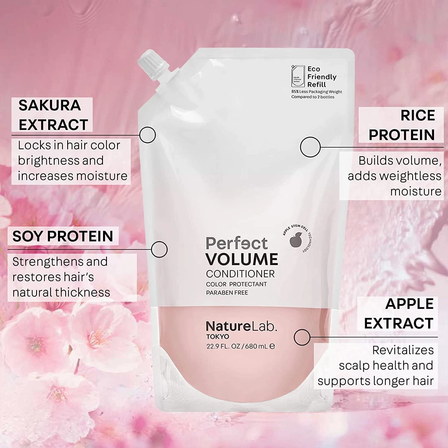 NATURELAB. TOKYO Perfect Volume Shampoo & Conditioner: Eco-Friendly Refill Pouch Duo: Hair Volumizer, Build Lift, and Body to Flat, Fine, or Limp Hair I 22.9 FL OZ Each