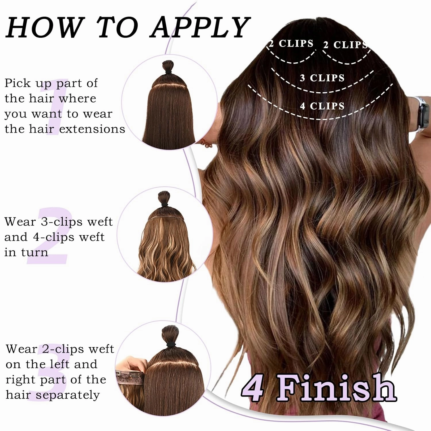 NAYOO 4PCS Clip in Hair Extensions Long Wavy Curly Synthetic Thick Hairpieces Honey Blonde for Women with Fiber Double Weft Hair Full Head（16 Inch, Honey Blonde）