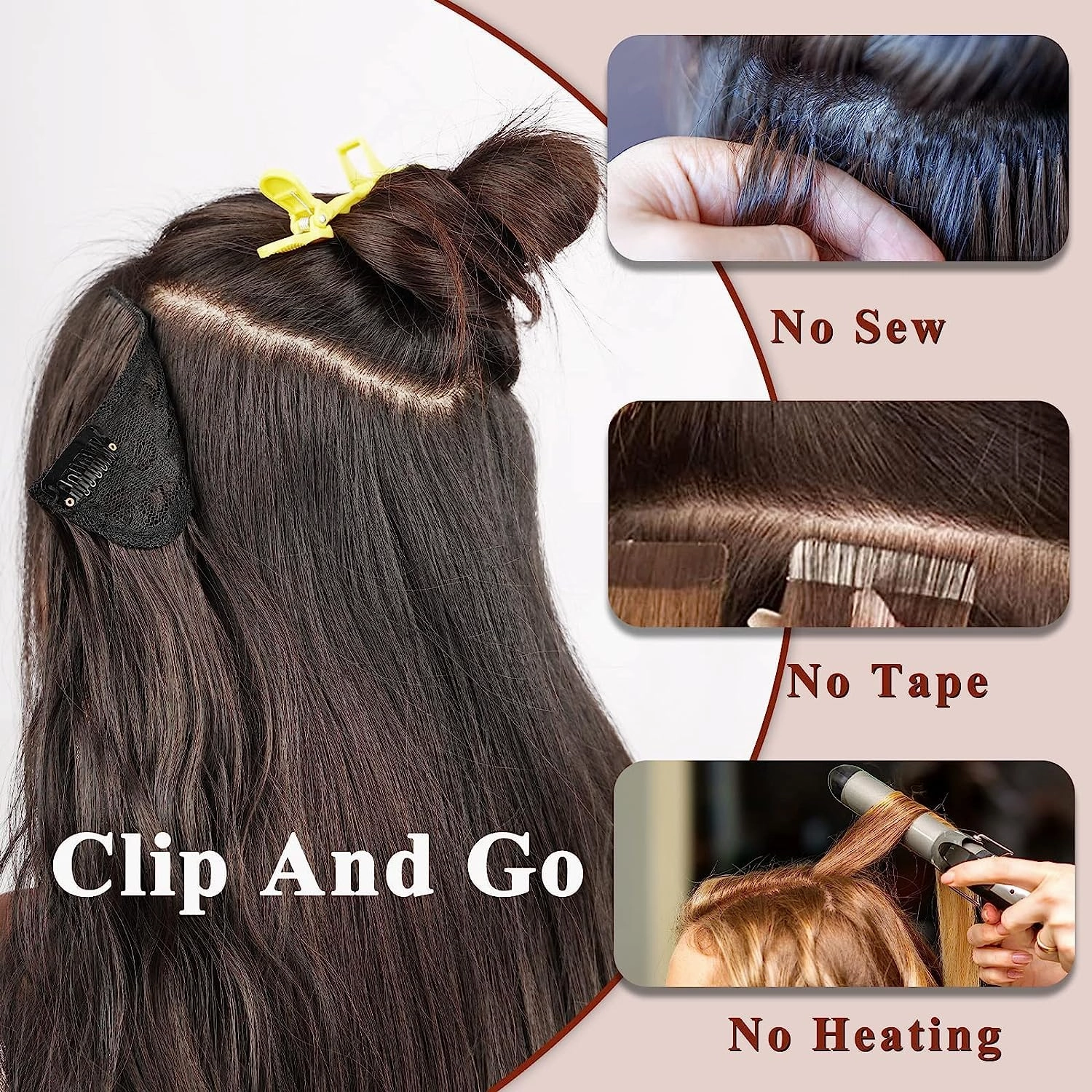 NAYOO Clip in Curly Hair Extensions 4PCS Long Wavy Synthetic Thick Hairpieces with Fiber Double Weft for Women Hair Full Head (24 Inch, Copper Red)
