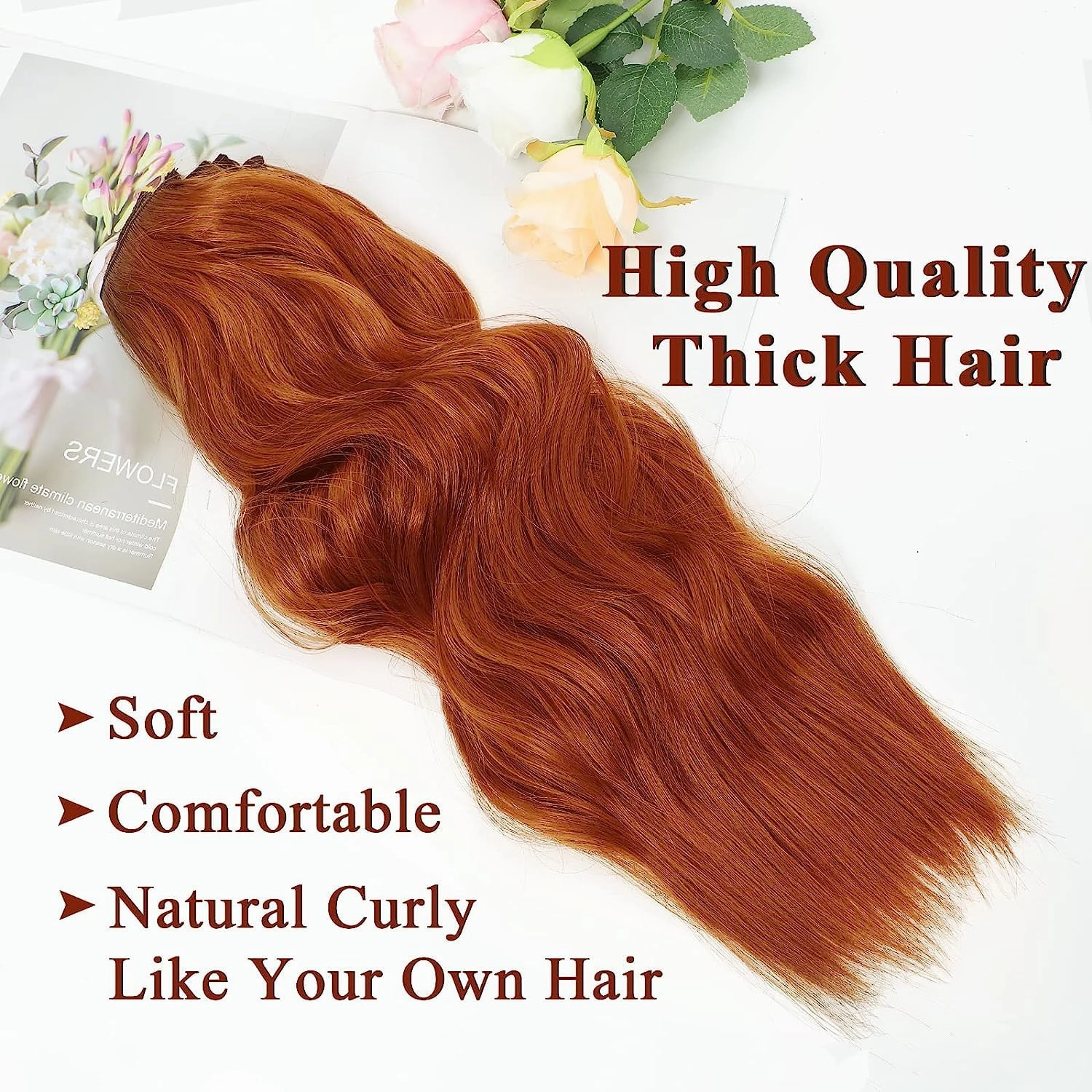 NAYOO Clip in Curly Hair Extensions 4PCS Long Wavy Synthetic Thick Hairpieces with Fiber Double Weft for Women Hair Full Head (24 Inch, Copper Red)