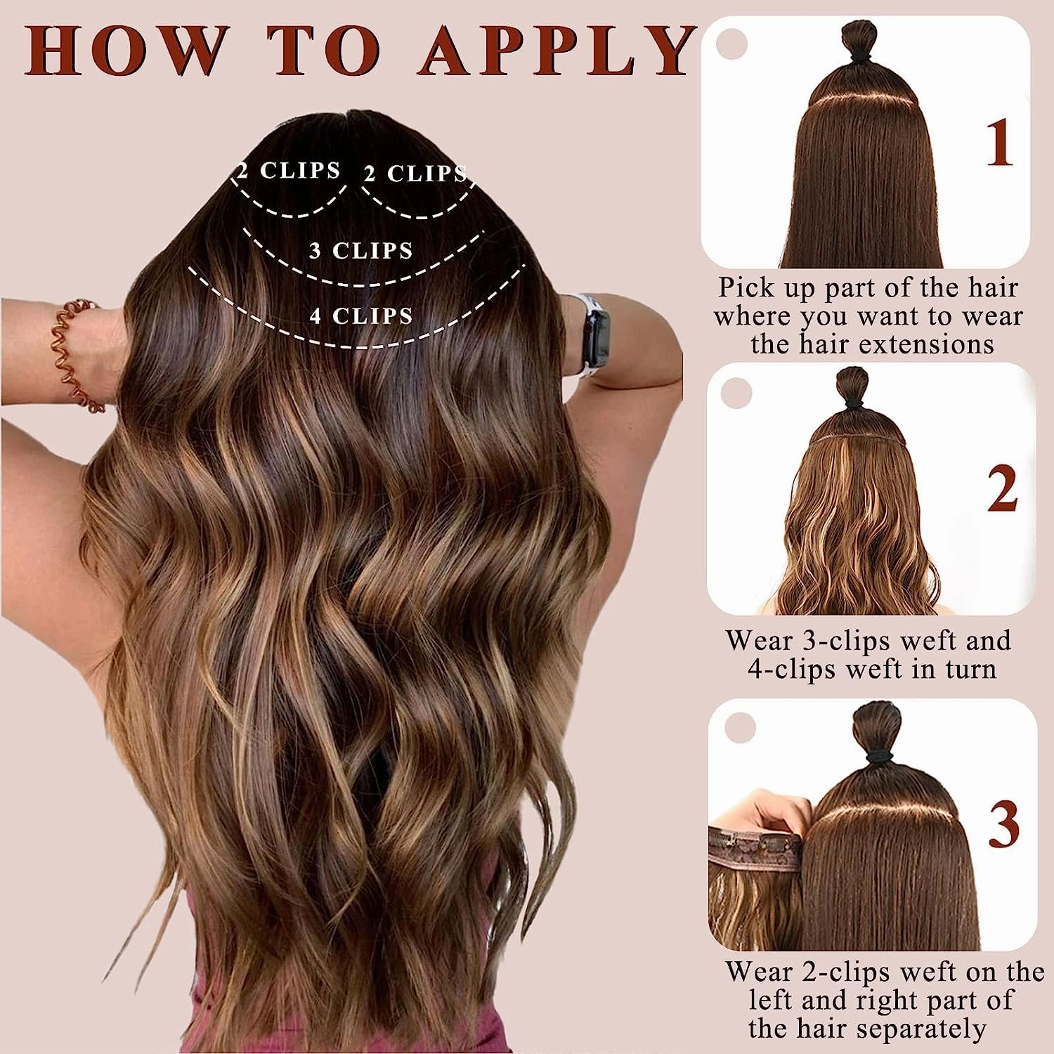NAYOO Clip in Curly Hair Extensions 4PCS Long Wavy Synthetic Thick Hairpieces with Fiber Double Weft for Women Hair Full Head (24 Inch, Copper Red)
