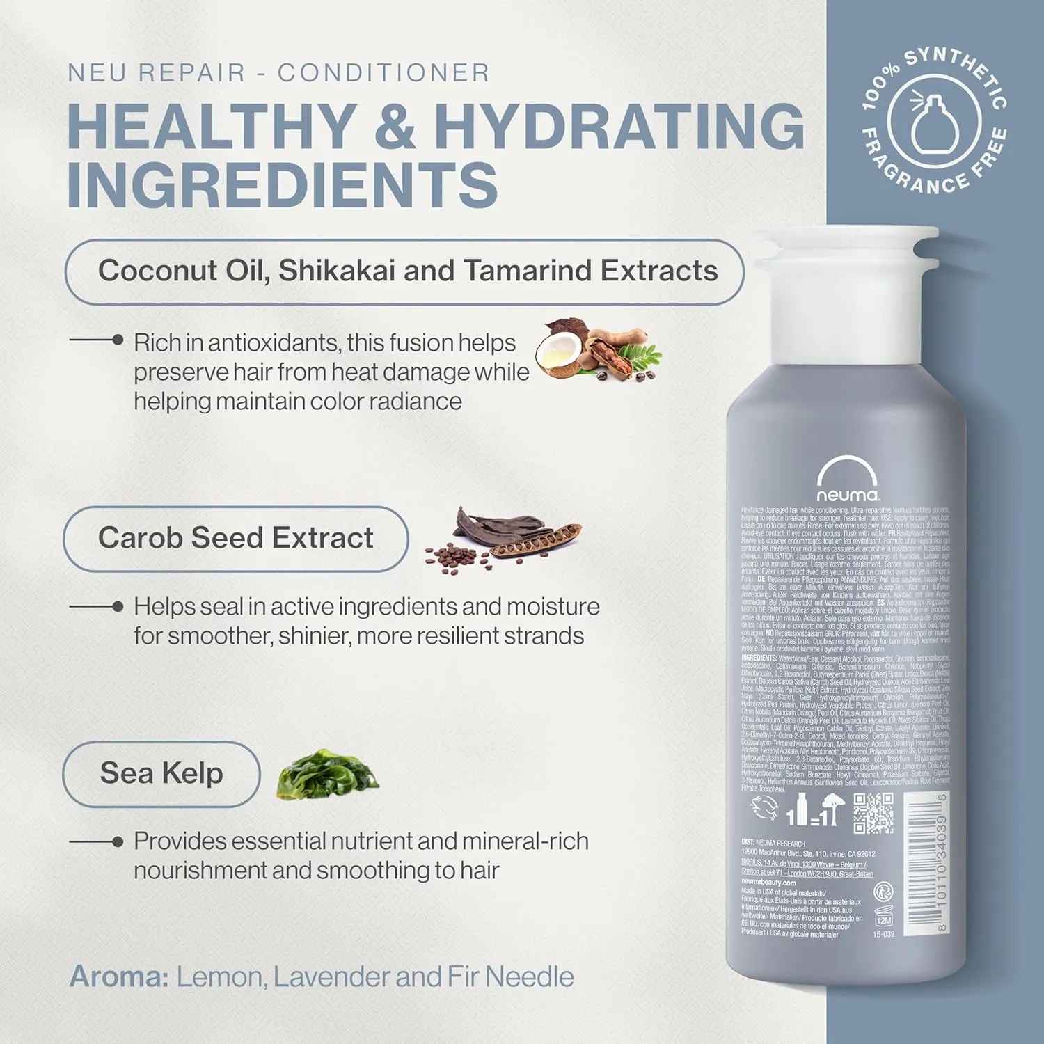 Neuma Neu Repair Conditioner - Protein Hair Treatment for Damaged Hair, Strengthens, Moisturizes, and Reduces Breakage Lemon, Lavender and Fir Needle Scent