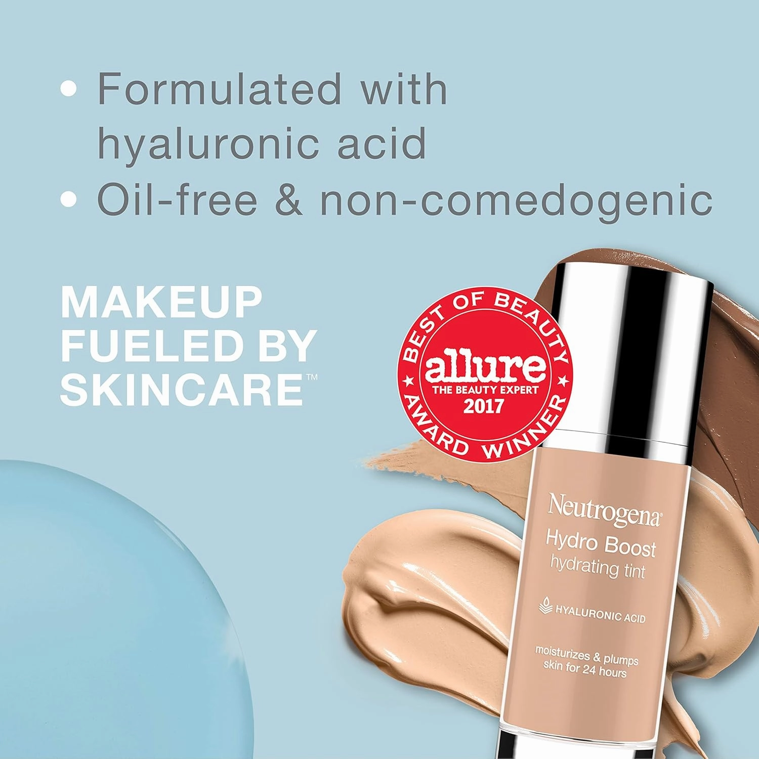 Neutrogena Hydro Boost Hydrating Tint with Hyaluronic Acid, Lightweight Water Gel Formula, Moisturizing, Oil-Free & Non-Comedogenic Liquid Foundation Makeup, 40 Nude Color, 1.0 fl. oz (Pack of 2)