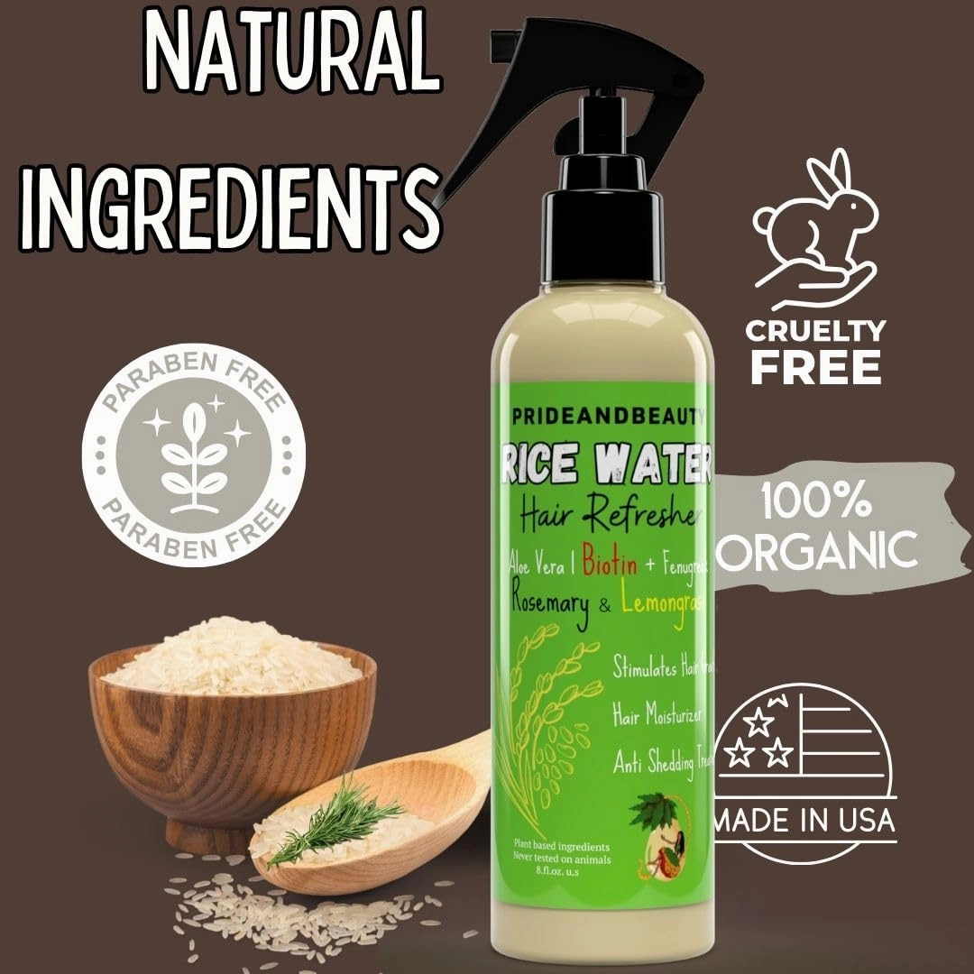 NEW Fermented Rice Water for Hair Growth - Infused with Rosemary, Biotin, Caffeine, Keratin Vegan Non-Greasy Spray Naturally Thicker, Longer, Softer Men & Women (8 OUNCES, Rosemary Lemongrass)