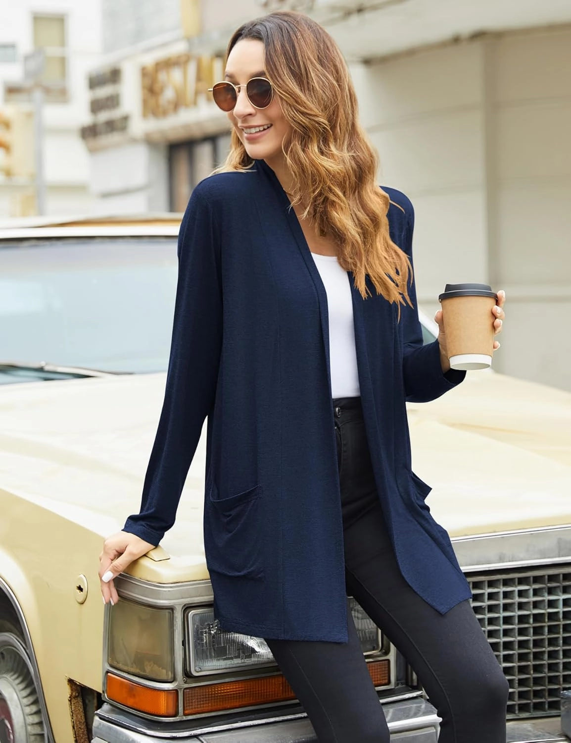 Newchoice Womens Casual Lightweight Cardigans with Pockets Loose Long Sleeve Open Front Cardigan