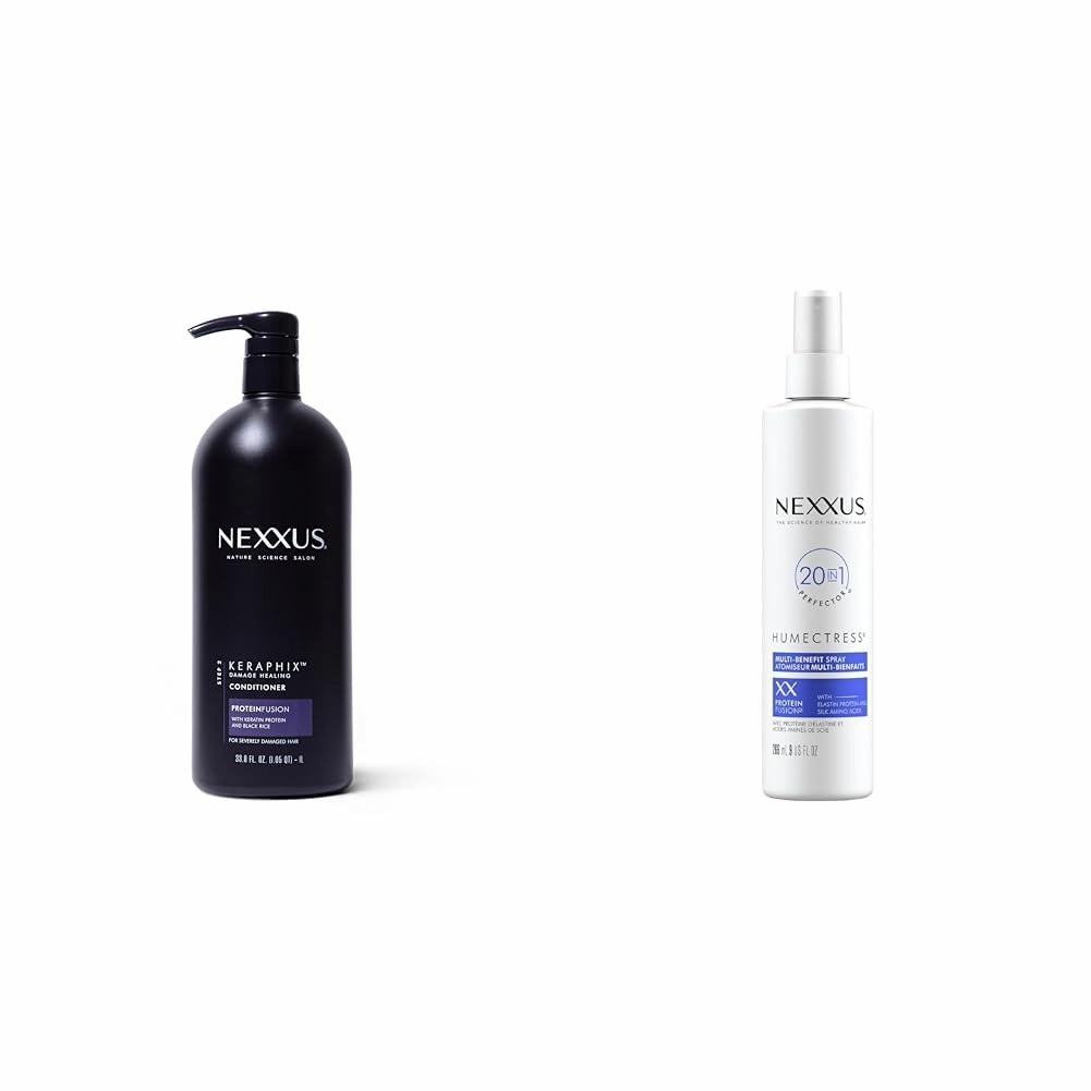 Nexxus Keraphix ProteinFusion Conditioner with Keratin Protein and Black Rice for Damaged Hair 33.8 oz & Humectress Leave-In Conditioner Spray 20-in-1 Perfector