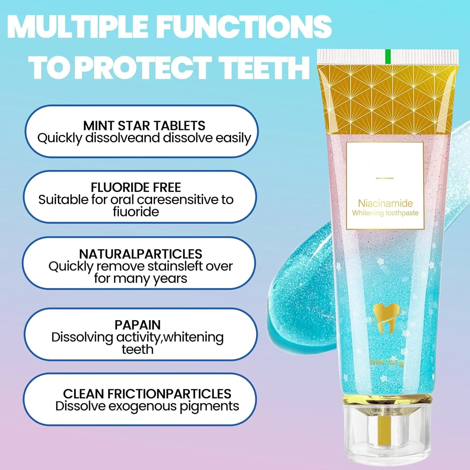Niacinamide Whitening Toothpaste, Niacinamide Toothpaste, Fluoride-Free, for Enamel Protection ，New Sakura Peach Fragrance，Deep Cleaning & Long-Lasting Fresh Breath 4.23oz-2-Pack