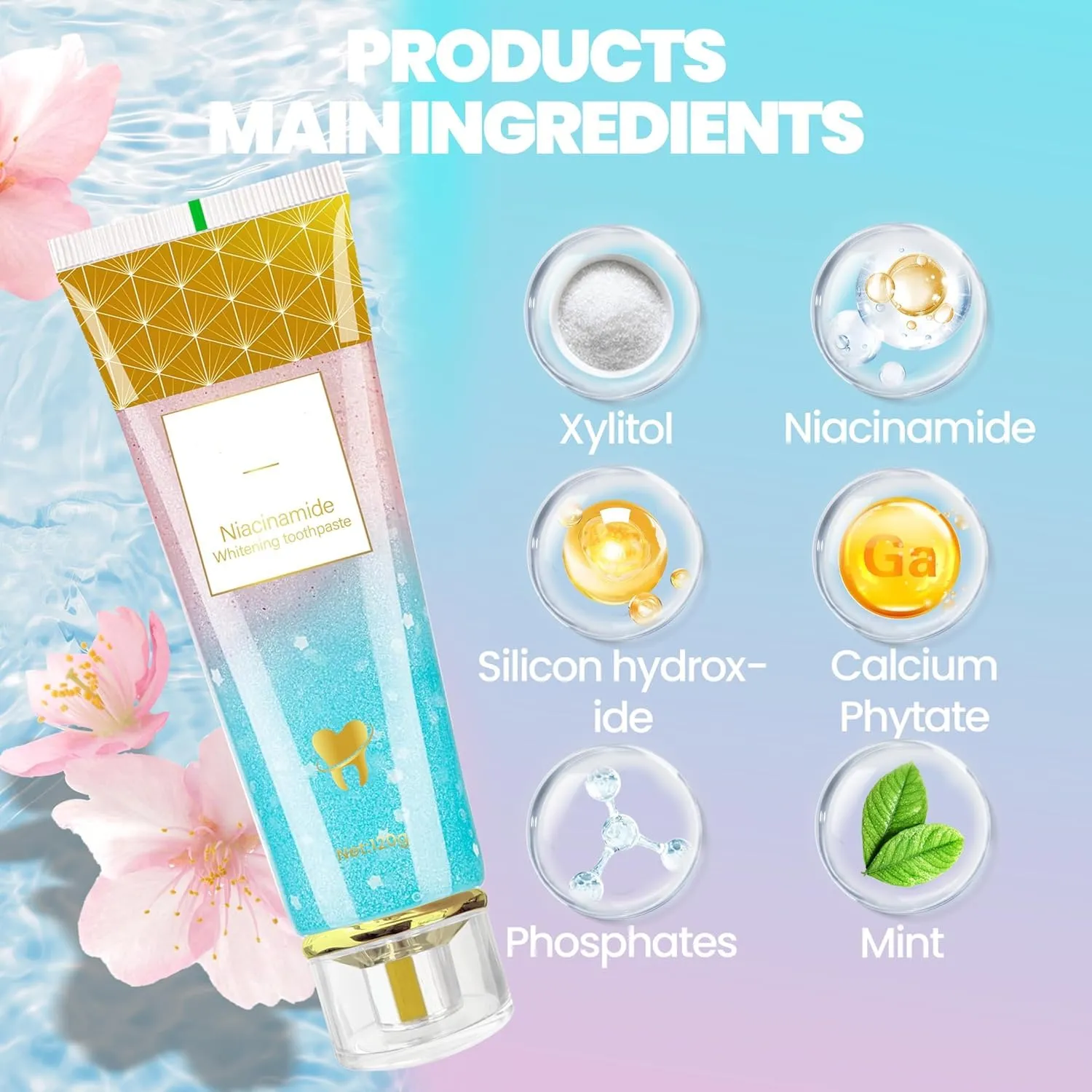 Niacinamide Whitening Toothpaste, Niacinamide Toothpaste, Fluoride-Free, for Enamel Protection ，New Sakura Peach Fragrance，Deep Cleaning & Long-Lasting Fresh Breath 4.23oz-2-Pack