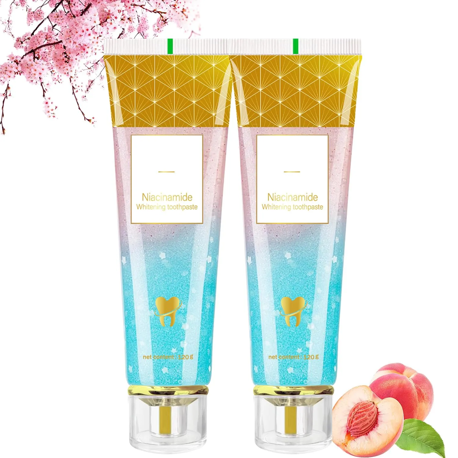 Niacinamide Whitening Toothpaste, Niacinamide Toothpaste, Fluoride-Free, for Enamel Protection ，New Sakura Peach Fragrance，Deep Cleaning & Long-Lasting Fresh Breath 4.23oz-2-Pack