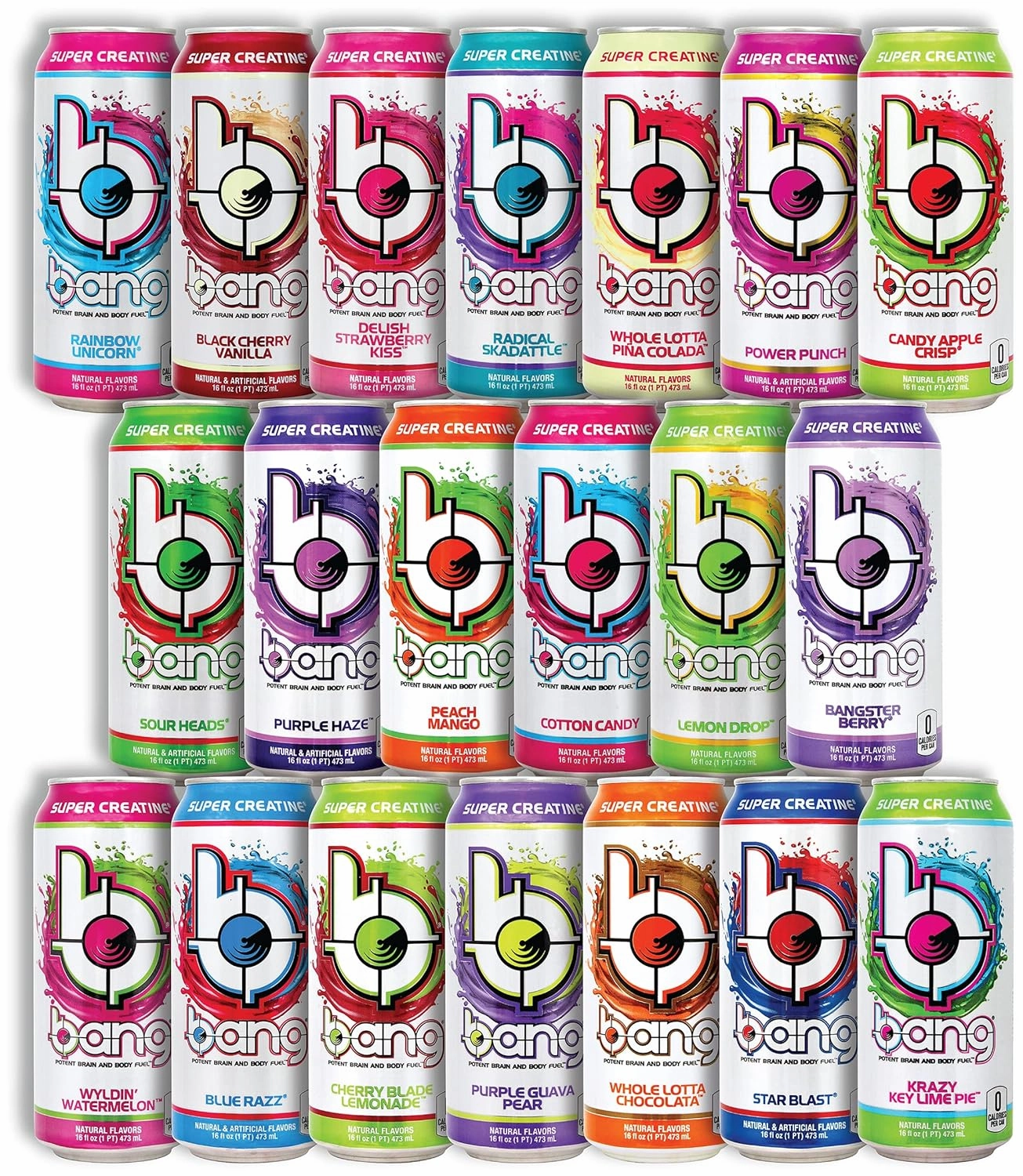 Niro Assortment | Bang Energy Drinks Variety Pack - Bang Potent Brain and Body Fuel | 16oz Cans | Includes one Niro beverage sleeve | 10 Pack of 6-10 Assorted Flavors