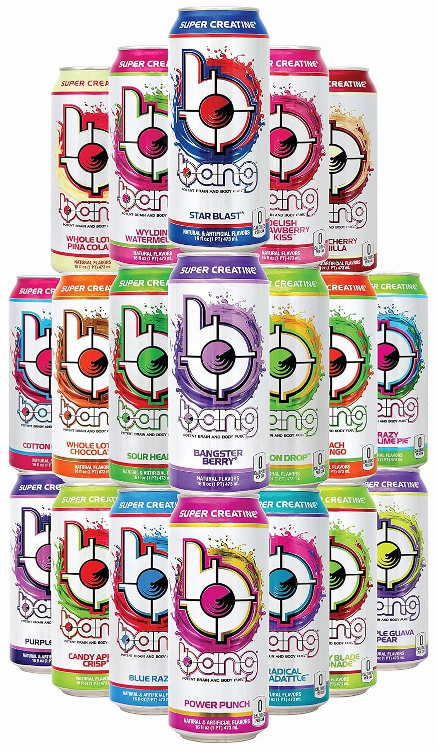 Niro Assortment | Bang Energy Drinks Variety Pack - Bang Potent Brain and Body Fuel | 16oz Cans | Includes one Niro beverage sleeve | 10 Pack of 6-10 Assorted Flavors