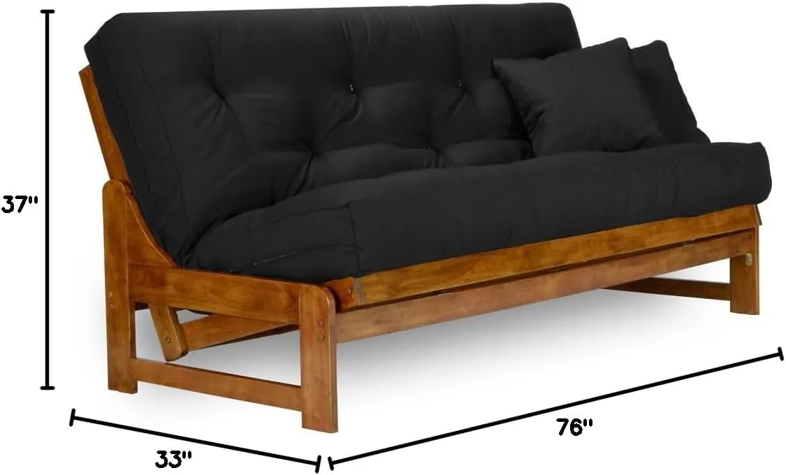 Nirvana Futons Miami Futon Frame and Mattress Set - Full Size, 8" Twill Black Cover