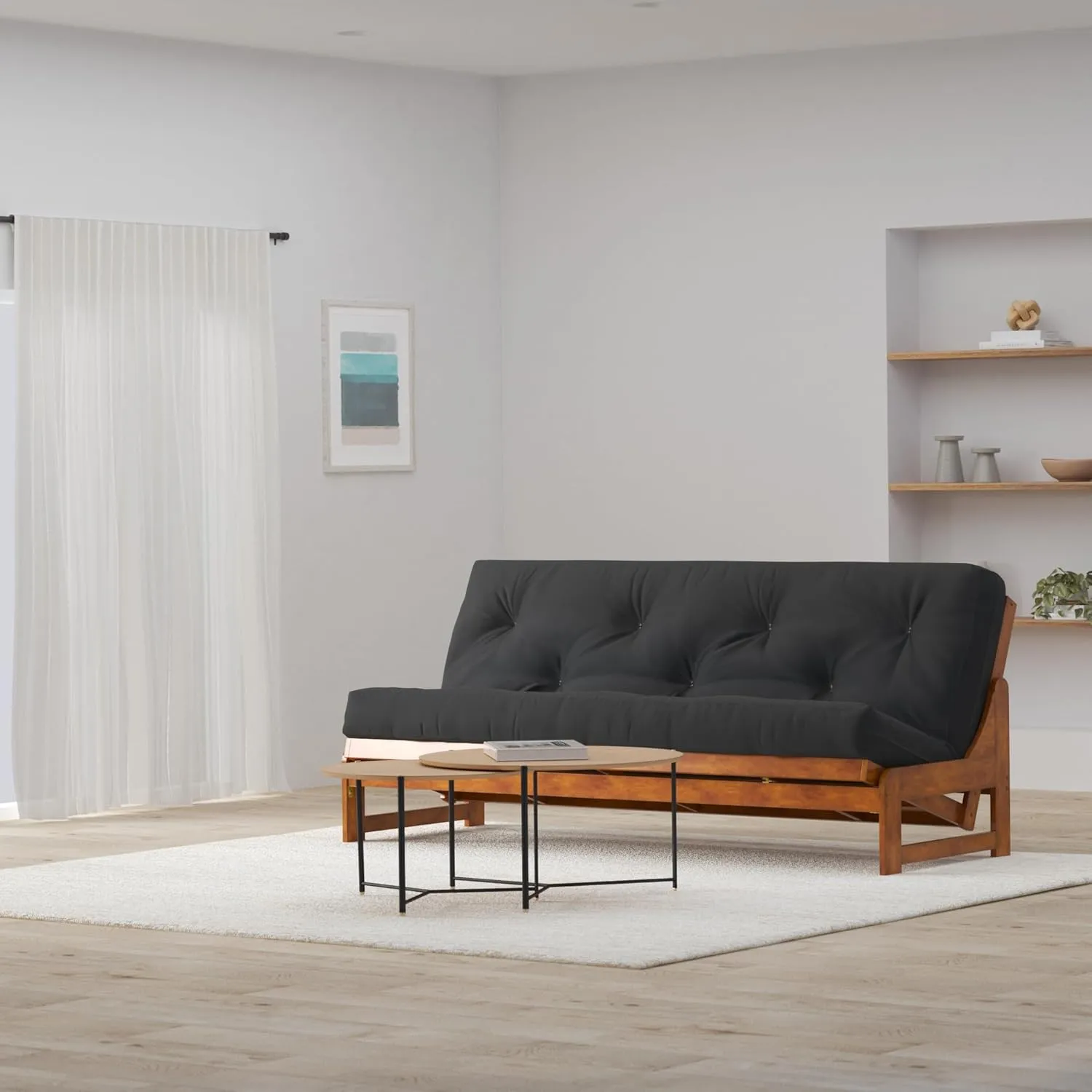 Nirvana Futons Miami Futon Frame and Mattress Set - Full Size, 8" Twill Black Cover