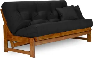Nirvana Futons Miami Futon Frame and Mattress Set - Full Size, 8" Twill Black Cover