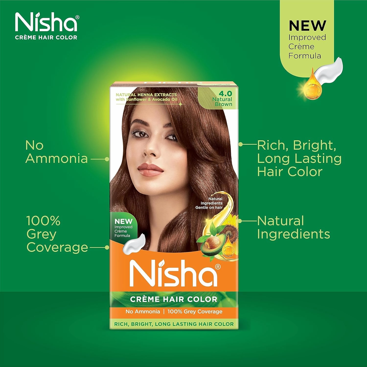 Nisha Creme Permanent Hair Color 100 percent Gray Coverage Hair Dye Easy to Apply Long Lasting Hair Colouring For Ultra Soft Deep Shine Conditioning With Natural Herbs Pack of 3 (Natural Brown)