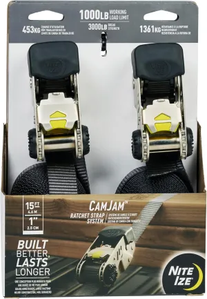 Nite Ize CamJam Ratchet Strap System - Easy-Release Patented Lever Pawl - Tie Down Straps & Ratchet with Adjustable Positioning for Varied Configurations - 1000 lb Working Load Limit - Large (2 Pack)