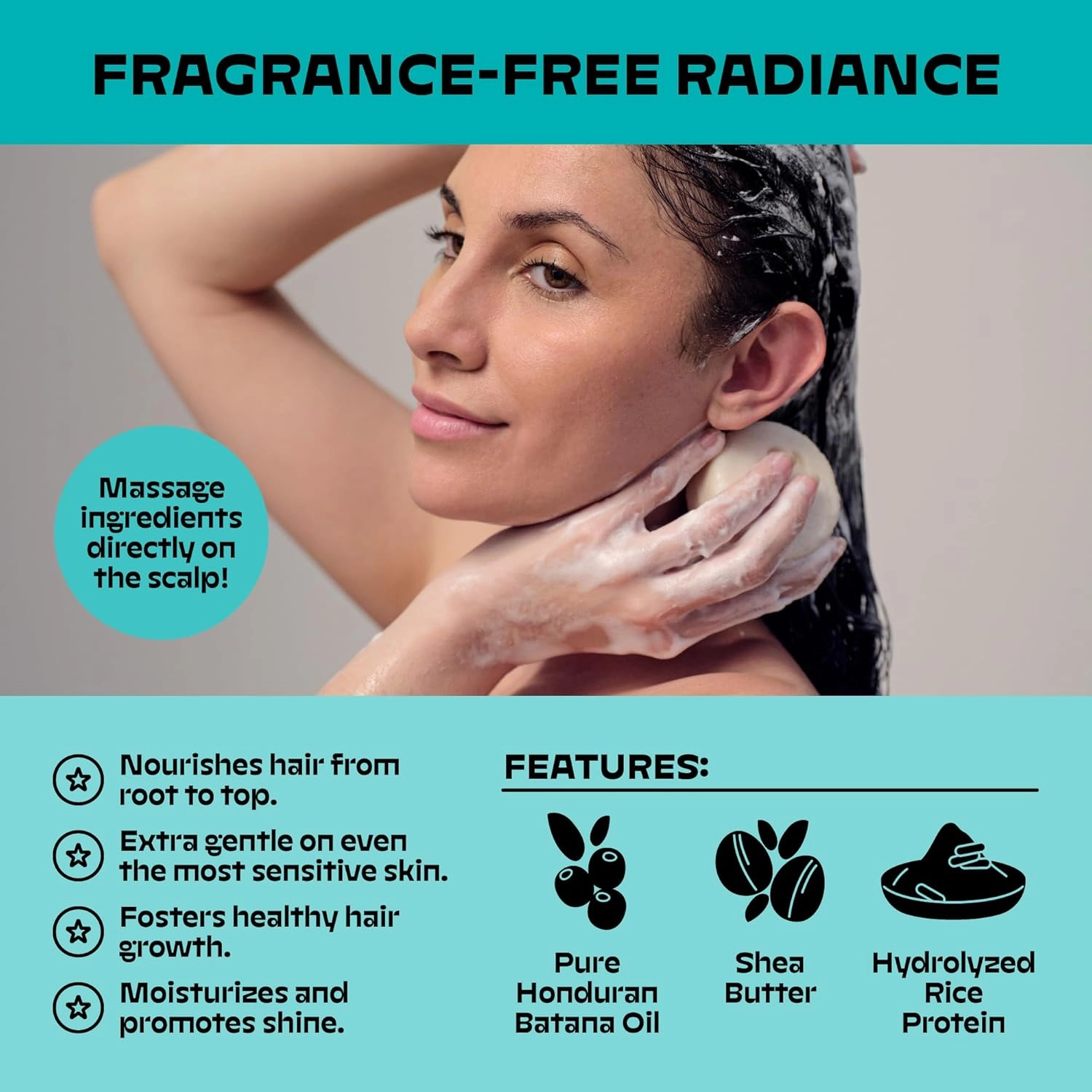 NOLE CARE Sustainable Bar Shampoo with Batana Oil, Fragrance Free for a Radiant Hair (3 oz) - PH Balanced, Rice Protein Based Shampoo, Sulfate-Free, Plastic-Free