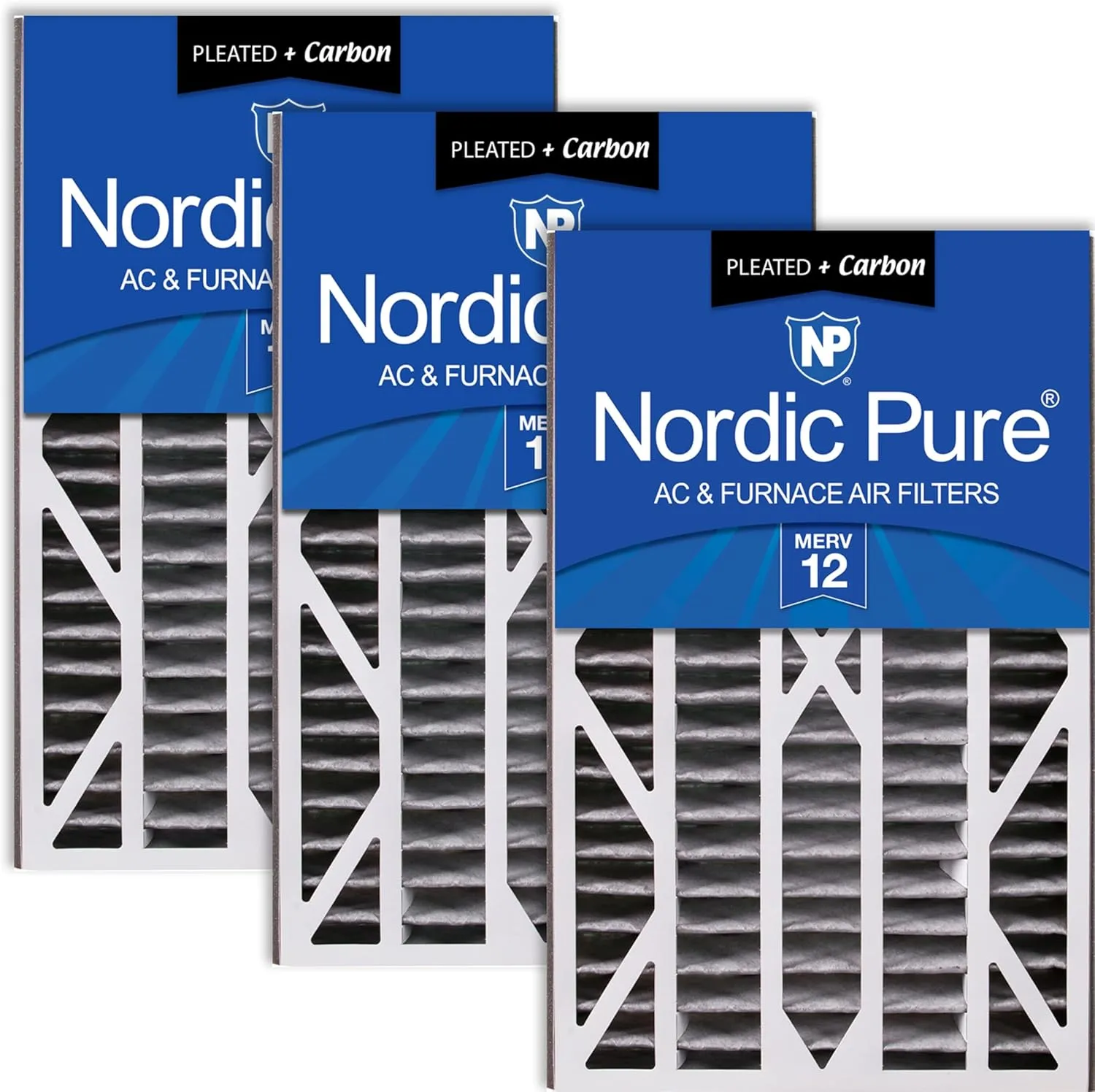 Nordic Pure 16x25x3 (15 13/16 x 24 5/16 x 3) MERV 12 Plus Carbon Trion Air Bear Cub Replacement Air Filters 3 Pack
