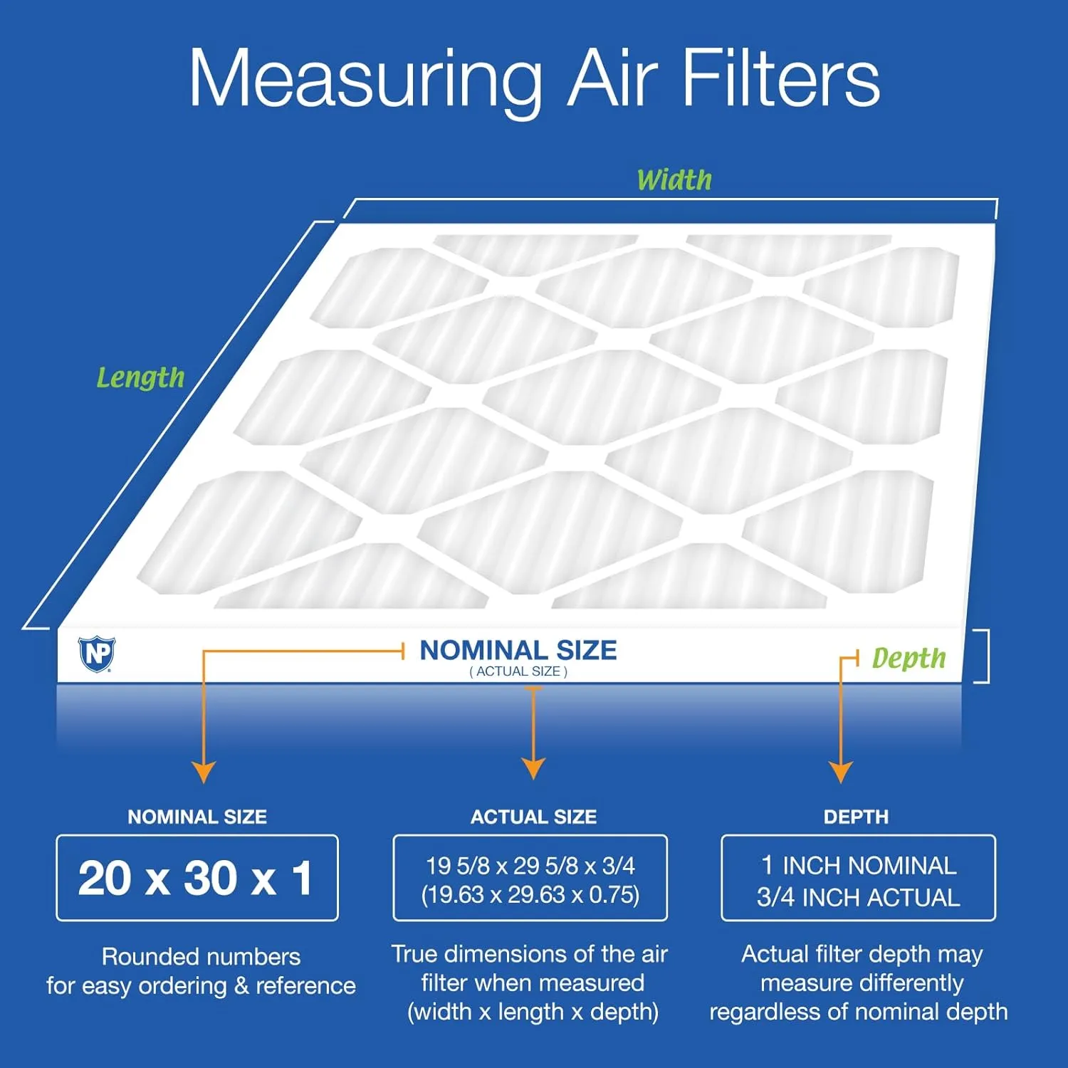 Nordic Pure 20x30x1 (19 5/8 x 29 5/8 x 3/4) Pleated MERV 14 Air Filters 6 Pack