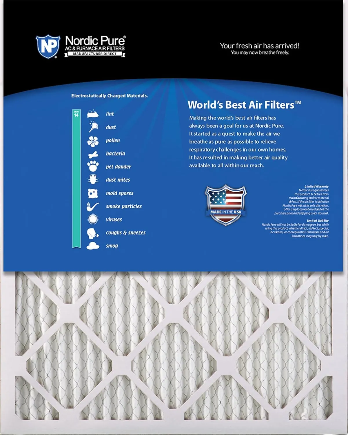 Nordic Pure 20x30x1 (19 5/8 x 29 5/8 x 3/4) Pleated MERV 14 Air Filters 6 Pack