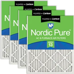 Nordic Pure 25x25x1 (24_1/2 x 24_1/2 x 3/4) Pleated Air Filters MERV 13 Plus Carbon 4 Pack
