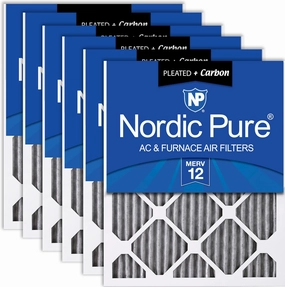 Nordic Pure 20x25x1 (19 1/2 x 24 1/2 x 3/4) Furnace Air Filters MERV 12 Pleated Plus Carbon 6 Pack