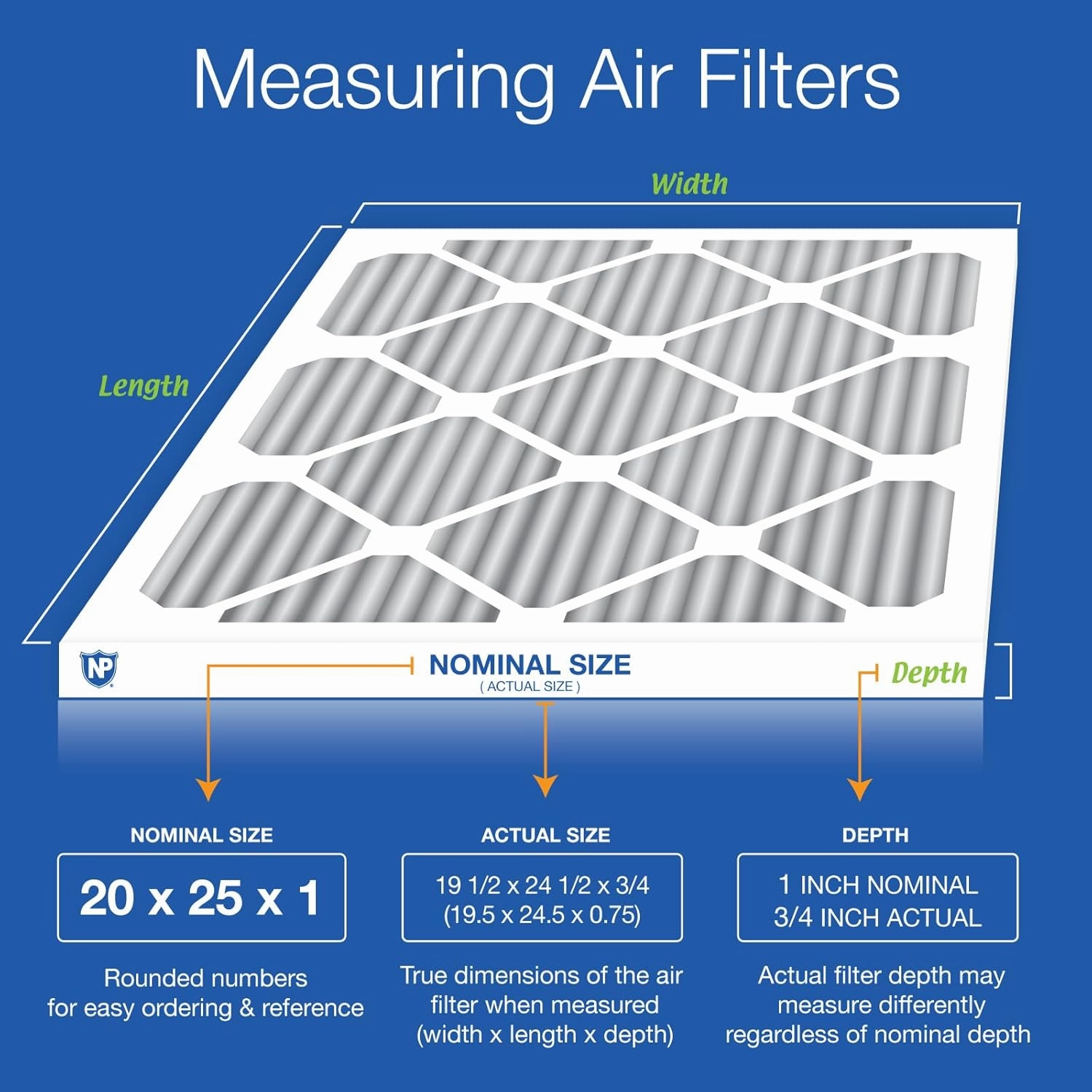 Nordic Pure 20x25x1 (19 1/2 x 24 1/2 x 3/4) Furnace Air Filters MERV 12 Pleated Plus Carbon 6 Pack