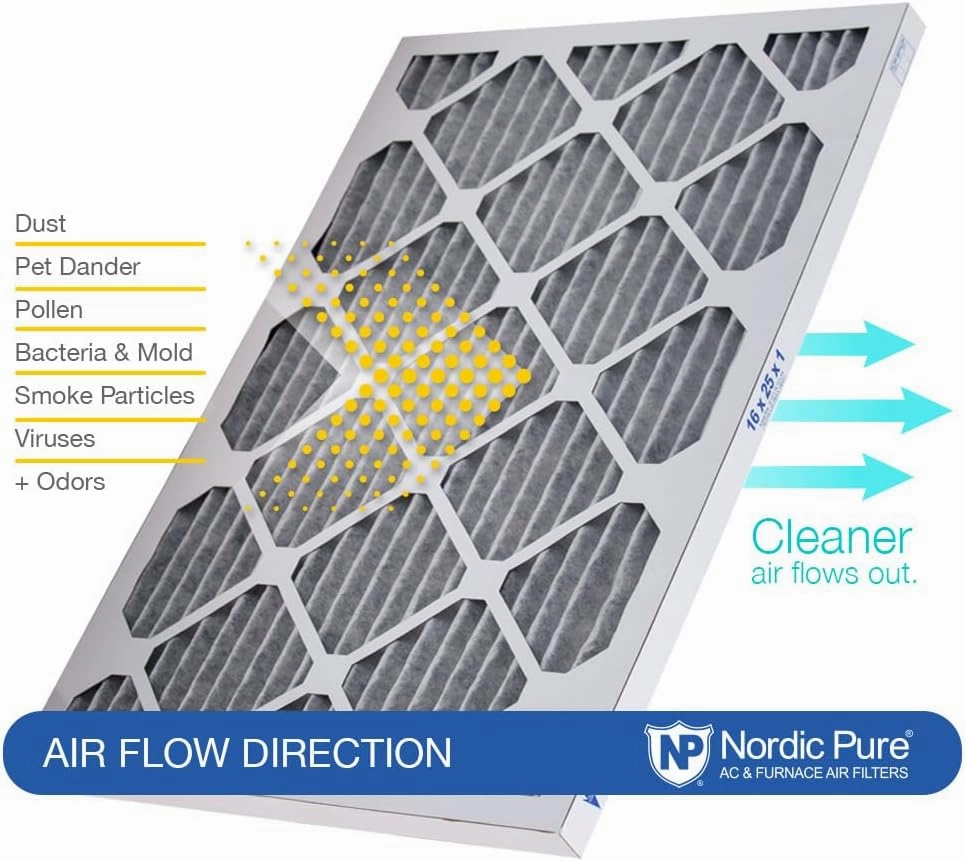 Nordic Pure 20x25x1 (19 1/2 x 24 1/2 x 3/4) Furnace Air Filters MERV 12 Pleated Plus Carbon 6 Pack