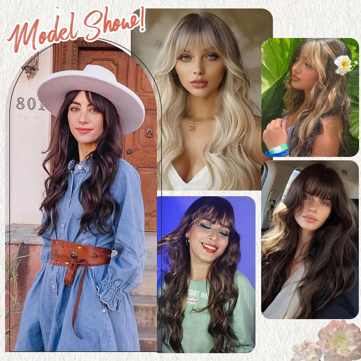 NOSTALGIA Black Wig with Bangs for Women Long Curly Wavy Wig Synthetic Curly Natural Black Replacement Wigs for Daily Party Use