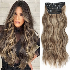 Not Tangled 20 Inch Long Wavy Synthetic Hair Extensions Honey Blonde Mixed Light Brown 4PCS thick long Clip in Hair Extensions for Women Full Head Natural Soft (20INCH, 22H10)