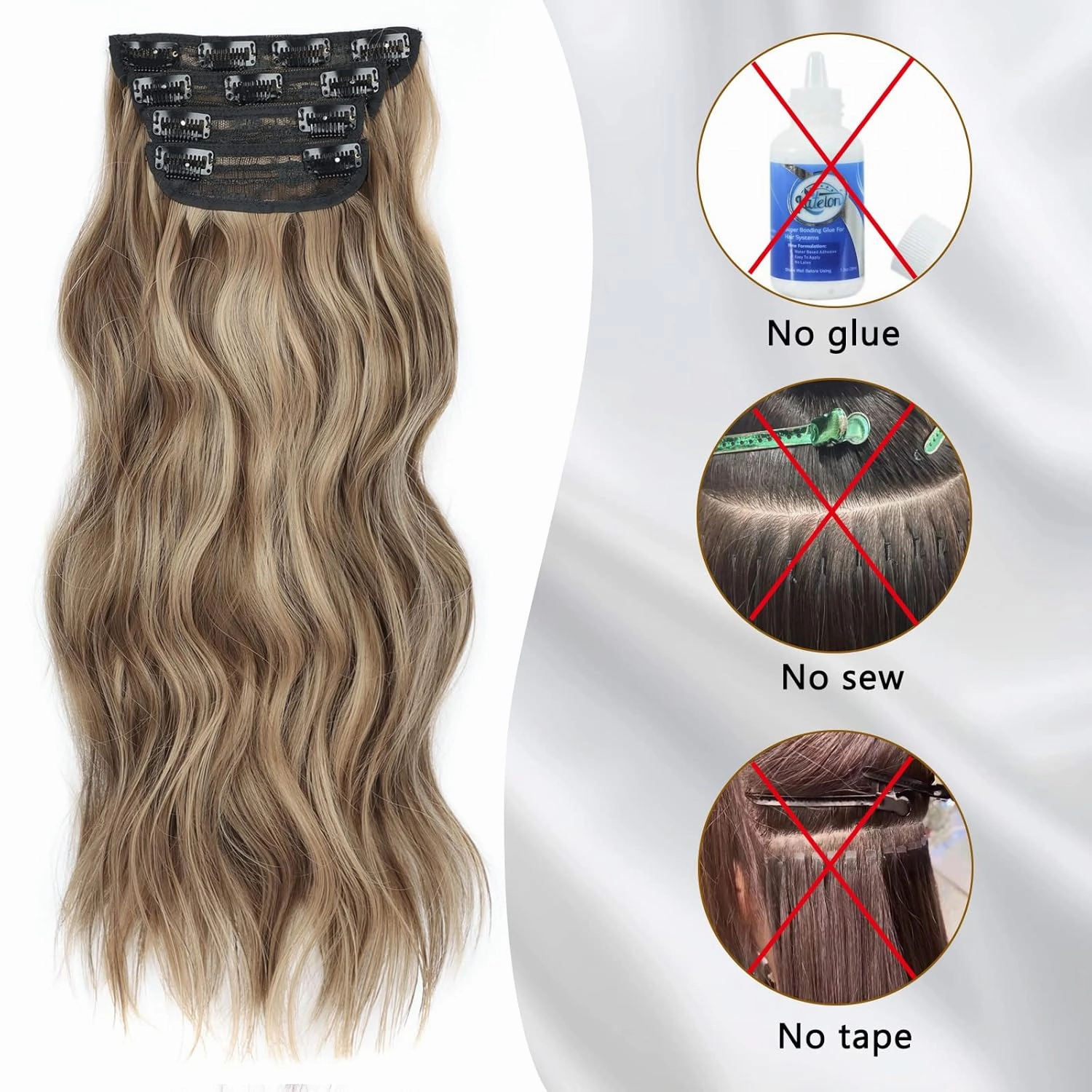 Not Tangled 20 Inch Long Wavy Synthetic Hair Extensions Honey Blonde Mixed Light Brown 4PCS thick long Clip in Hair Extensions for Women Full Head Natural Soft (20INCH, 22H10)