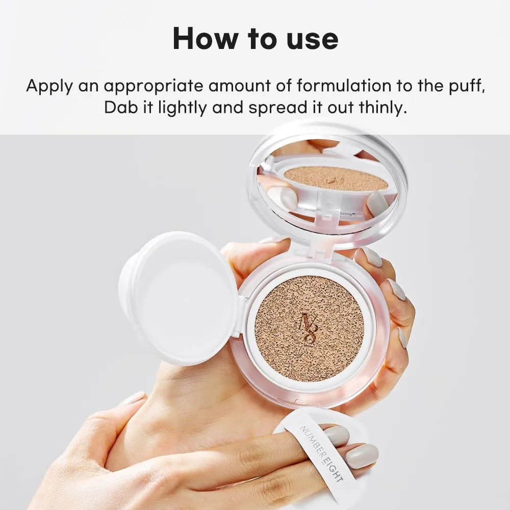 NUMBER EIGHT Skin Master Natural Cover Fit Cushion Foundation SPF 50  PA    | N23 NEUTRAL BEIGE | Long lasting, Lightweight, Flawless Coverage, Hypoallergenic, Korean Beauty (15g / 0.52oz.)