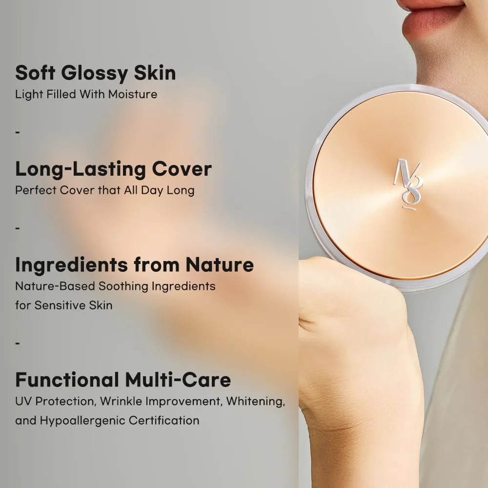 NUMBER EIGHT Skin Master Natural Cover Fit Cushion Foundation SPF 50  PA    | N23 NEUTRAL BEIGE | Long lasting, Lightweight, Flawless Coverage, Hypoallergenic, Korean Beauty (15g / 0.52oz.)