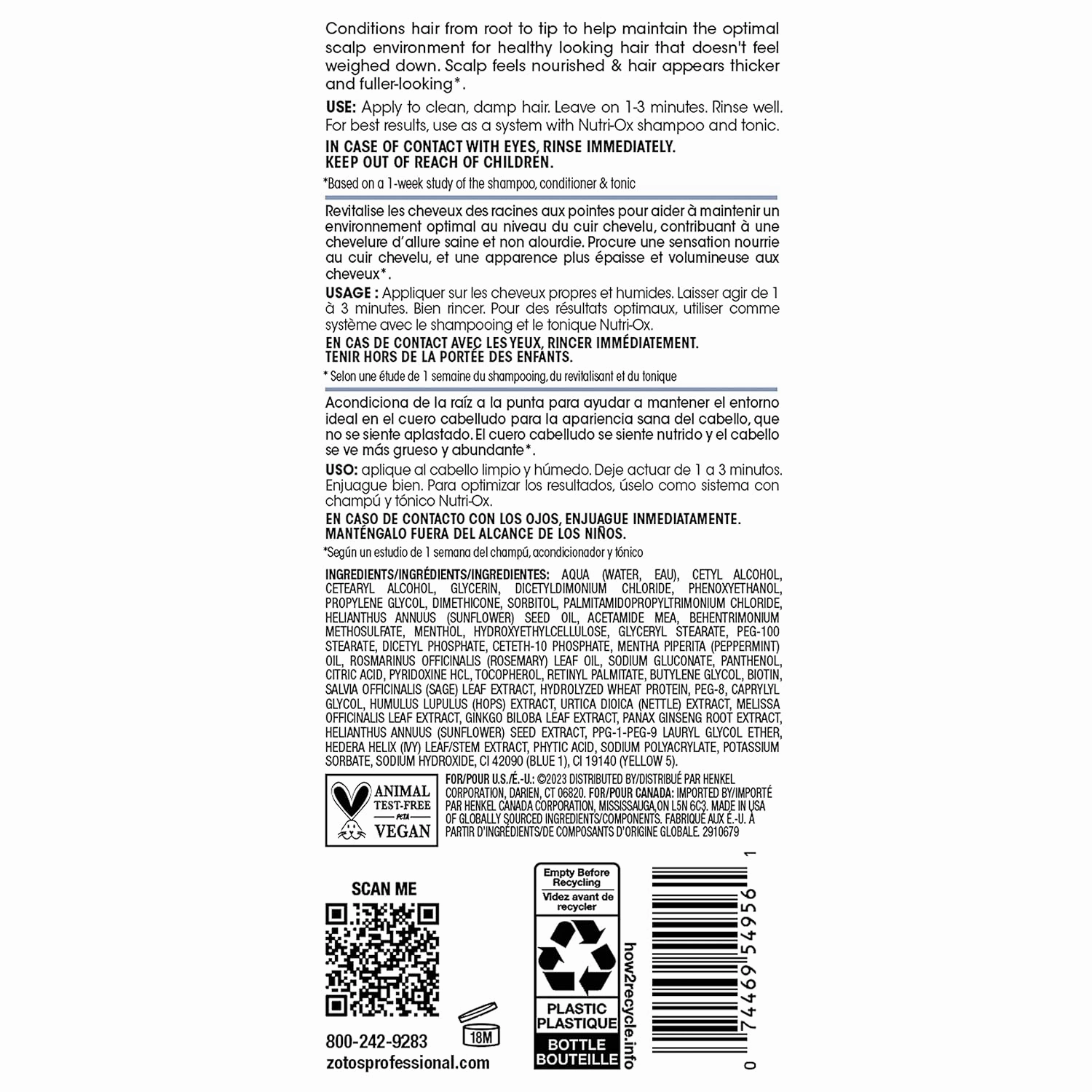 NUTRI-OX Fortifying Conditioner Normal for Thinning Hair | Thicker, Fuller-Looking Hair | Clinically & Dermatologically Tested | Peppermint | Color-Safe